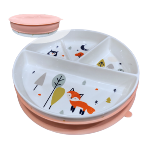 Divided Ceramic Plate for Kids with Silicone Lid - Peach Whisper | Okiboo
