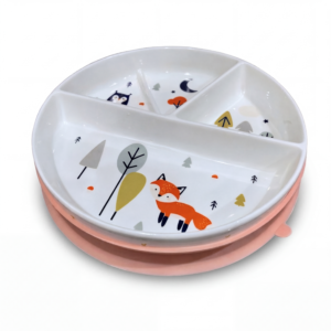 Divided Ceramic Plate for Kids with Silicone Lid - Peach Whisper | Okiboo