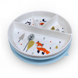 Divided Ceramic Toddler Plate with Silicone Lid - Sky Blue | Okiboo