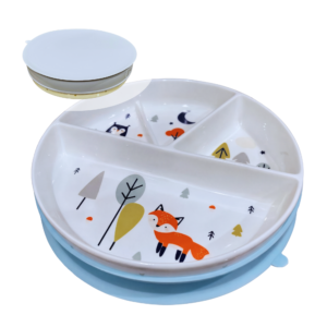 Divided Ceramic Toddler Plate with Silicone Lid - Sky Blue | Okiboo